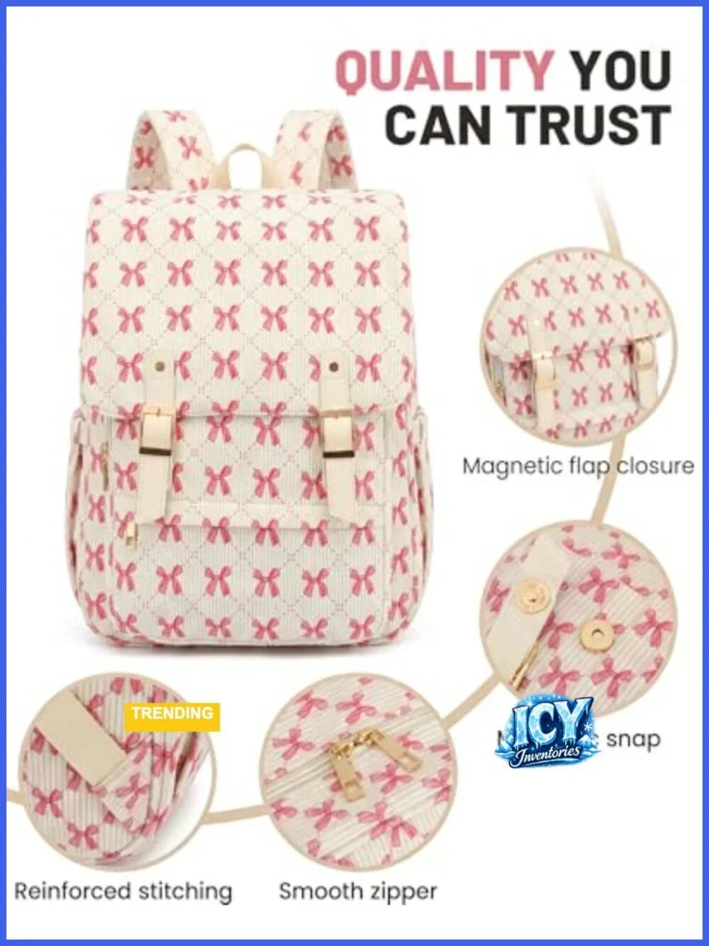 Corduroy Laptop Backpack for Women, 15.6 Inch Computer Bag, College Bookbag